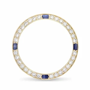 JUEGO DE CUENTAS DAMA 1CT BISEL DIAMANTE NATURAL 18KY PARA ROLEX DATEJUST CON ZAFIRO - Imagen 1 de 6