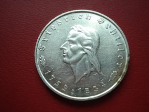 5 REICHSMARK 1934 *F* Friedrich Schiller, 900 Silber vorzügl Originalbild - Bild 1 von 2