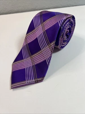 Ted Baker Neck Tie Striped Check Purple Pink Silk 60" 3.5" - Image 1 of 4
