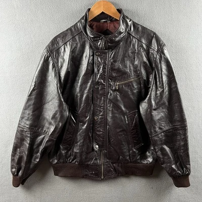 Members Only Bomber Jacket Mens 42 Dark Brown Genuine Leather Lined Vintage Moto - Image 1 of 4