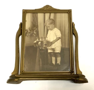 Vintage Picture Frame Swing Swivel Art Deco Antique Tilt Green Tone Wood Gold - Picture 1 of 10