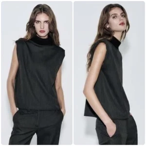 NEU Größe M Zara Collection hochgeschlossenes graues ärmelloses Top mit Schulterpolstern - Bild 1 von 9