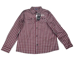 Guess Denim Boys Navy/Red Check plaid Button Up LS Poplin Shirt Size 10 NWT - Picture 1 of 11