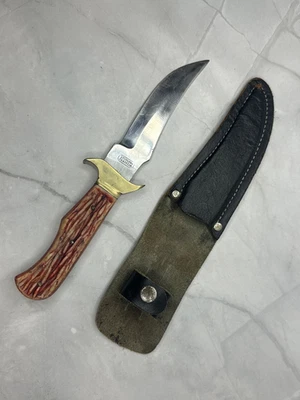 Vintage Bowie 9" Hunting Fixed Blade Knife – Bone Handle w/Leather Sheath - Image 1 of 4