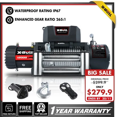 X-BULL Electric Winch 12000lb Remote Control Waterproof Truck Trailer Off-Road Foto 1 de 4
