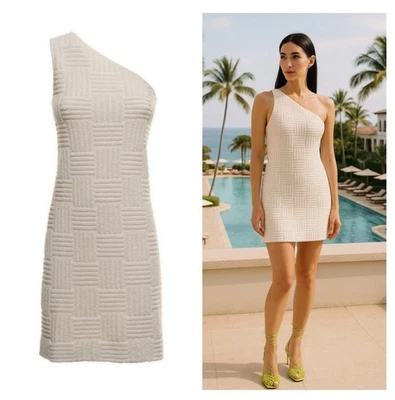 Mini Vestido Bottega Veneta Un Hombro Terry Jacquard XS Blanco Crema Nuevo con Etiquetas Foto 1 de 4