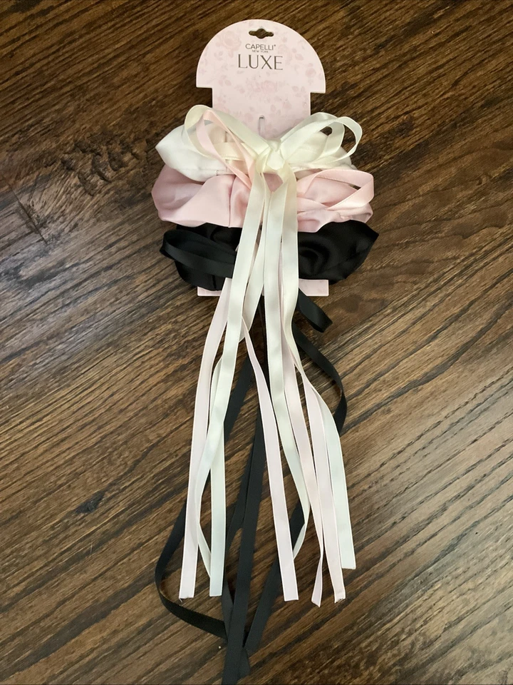 NEW Capelli New York Girls Hair Bows - Set Of Three Cream/Pink/Black - Image 1 of 1