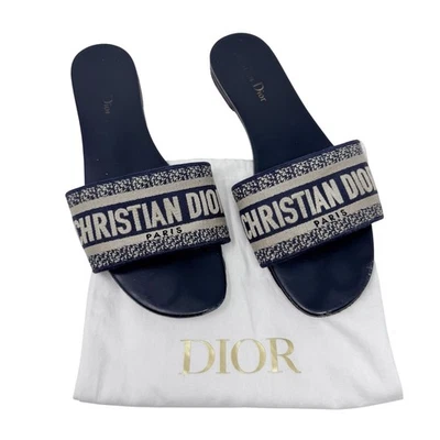 CHRISTIAN DIOR Dway Sandalia Deslizable Azul Marino Blanco Logo Bordado EU 39 US 9 Foto 1 de 4