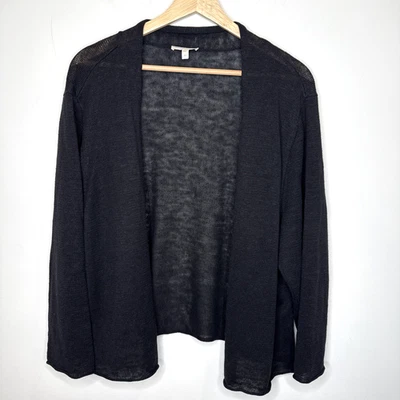 Cárdigan suéter Eileen Fisher para mujer frente abierto 2X negro 100 % lino silencioso de lujo Foto 1 de 4