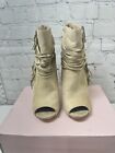 Just Fab Marlen Taupe Fringe Peep Toe High Heel Booties Faux Leather Size 7.5