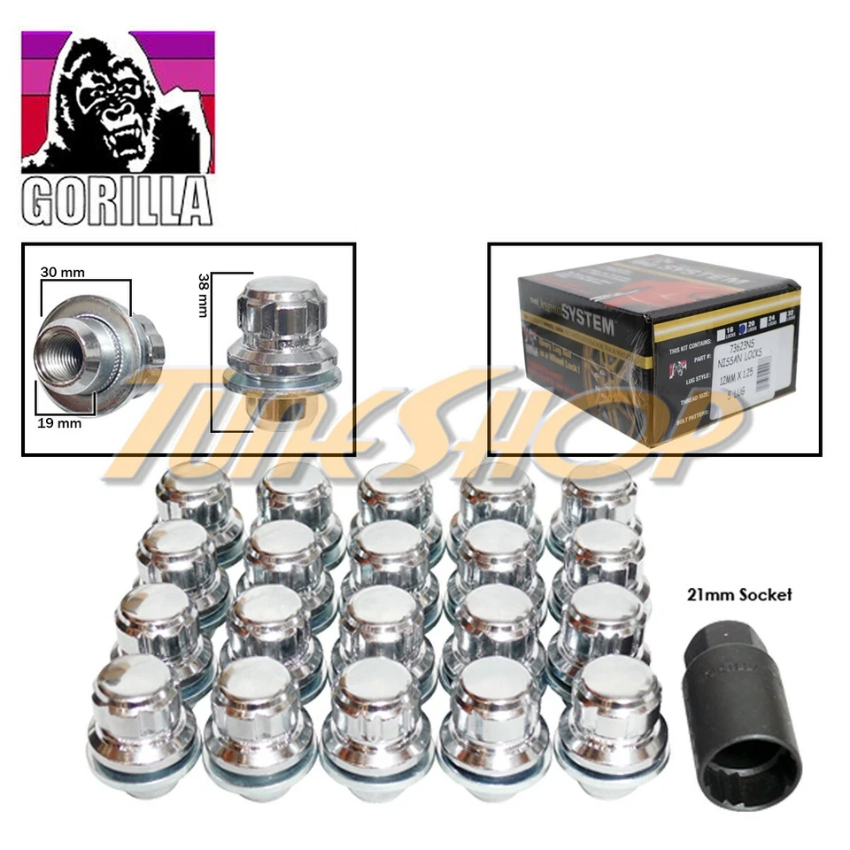 20 锁 GORILLA 适用于 NISSAN INFINITI 库存工厂车轮 RIM MAG LUG NUT 12X1.25 — 第 1/2 张图片