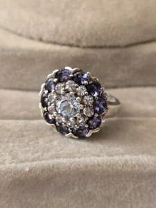 Chuck Clemency NycII Sterling silver purple Tanzanite Blue Topaz Cluster Ring - Picture 1 of 13
