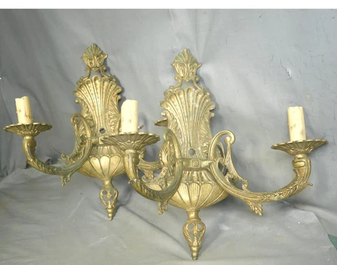Pair Vintage European French Style Empire Brass Wall Sconce Light Neoclassical Cover