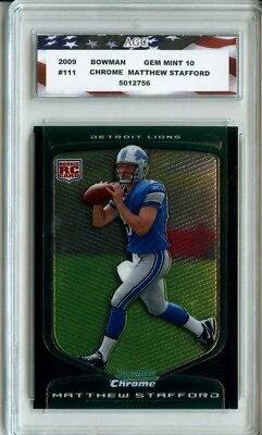 Tarjeta de novato 2009 Bowman Chrome #111 Matthew Stafford AGC 10 gemas como nueva Foto 1 de 2