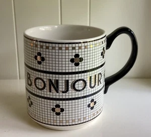New Anthropologie Bistro Tile BONJOUR Mug Cup Coffee Latte Mosaic ~ New in Box - Picture 1 of 5
