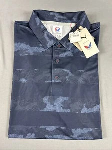 Puma Golf Shirt Polo Volition America Bandana Stripe Print Medium Blue MSRP $80 - Picture 1 of 5