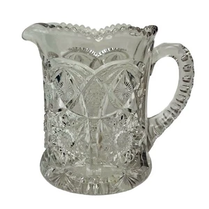 Vintage Pitcher Cut Crystal Scalloped Edge Heavy Glass w/Handle & Repaired Base - Picture 1 of 13
