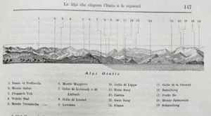 1890 Tavola ALPI GIULIE catena. Stampa antica incisione XILOGRAFIA gravure  - Foto 1 di 4