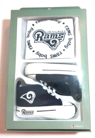 Los Angeles Rams Baby 0-6 Months Bib and Crib Shoes Pre Walkers Gift Set Cover