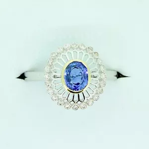 18K Gold Sapphire and Open Diamond Halo Ring - Picture 1 of 6