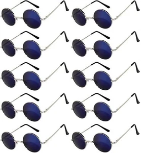 OWL Round Sunglasses 10 Pack Retro Vintage Hippie Style 43mm Blue Mirror Lens - Picture 1 of 5