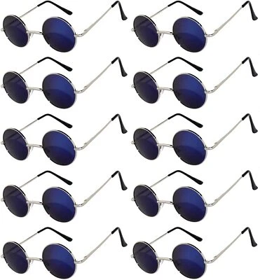 OWL Round Sunglasses 10 Pack Retro Vintage Hippie Style 43mm Blue Mirror Lens - Image 1 of 4