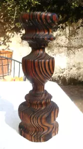 Vtg MCM Carved Cryptomeria Wood Candle Holder Charred 12" Tall Pillar Gothic - Picture 1 of 8