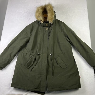 Chaqueta Parka Levi’s Mujer 3XL Verde Imitación Piel Forrada Abrigo con Capucha XXXL Plus Foto 1 de 4