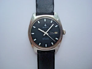 Vintage Buren Mens Automatic watch 25 Jewels Black Dial Day Date 1970's Runs - Picture 1 of 19
