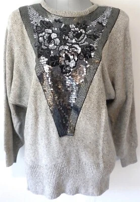 JANE ASHLEY GRIS CUENTAS LENTEJUELAS FLORES SUÉTER SEDA, NYLON ANGORA M MEDIANO NUEVO CON ETIQUETAS Foto 1 de 4