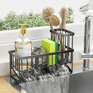 Sink Caddy Kitchen Sponge Holder Waterproof Rustproof Black Counter Organizer - Picture 1 of 12