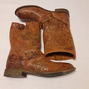 Vintage Shoe Co. USA Textured Leather Boots sz 9.5M Buckles Tobacco - Picture 1 of 11