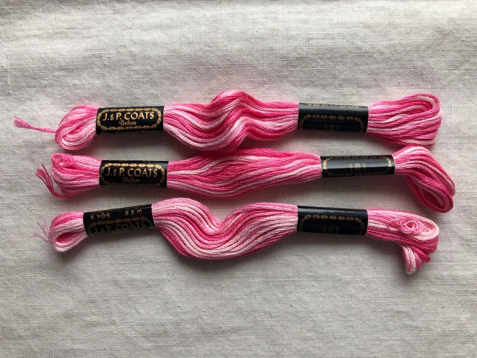 Lot of 3 Skeins of J&P Coats Variegated Pink Cotton Embroidery Floss Color #181 - Image 1 of 1