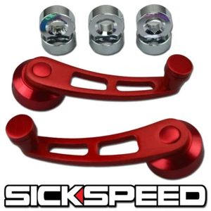 2PC RED BILLET ALUMINUM WINDOW CRANKS DOOR MANUAL INSIDE HANDLE WINDER W5 - Picture 1 of 1