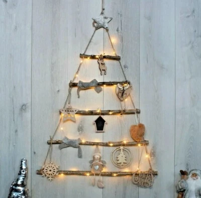 Christmas Large Hanging Tree Rustic Wooden D.I.Y Rope Ladder LED Decor - Image 1 of 4