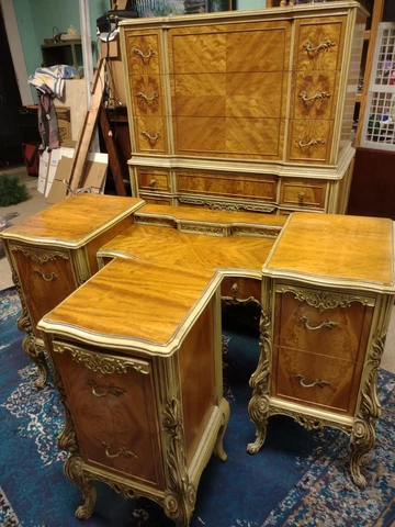 STEWARTSTOWN FURNITURE CO Solid  Burl Wood 3PC MCM Bedroom Set - Chest & More Cover