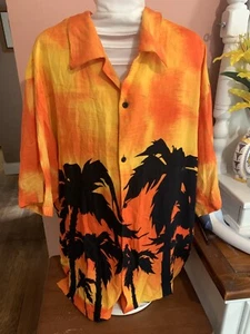 K.A.O. Hawaiian Button Down Shirt Palm Trees Havana Size XL - Picture 1 of 3