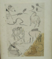 Alte Bleistiftzeichnung Handzeichnung „Chinesische Tierkreiszeichen“ signiert  