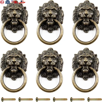 Tirador de anillo de cabeza de león con cajón grande de 6 piezas para armario tocador de mesita de noche Foto 1 de 4