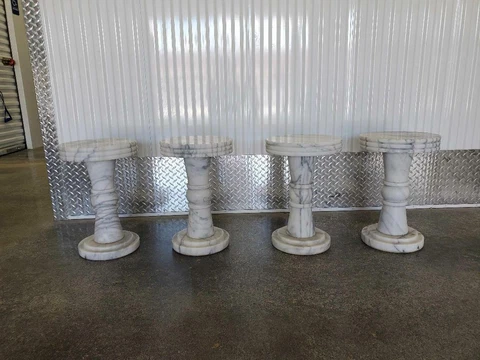 Four Vintage Italian Hand Made White Carrara Marble Garden Stools Cover
