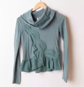 Anthropologie Moth Sweatshirt Damen klein Wasserfallausschnitt hellblau bestickt - Bild 1 von 7