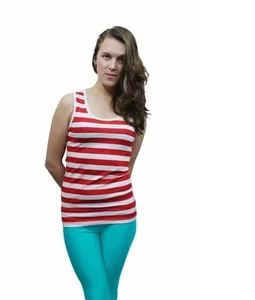 LADIES RED AND WHITE STRIPED VEST TOP FOR Book Day & FANCY DRESS - Picture 1 of 2