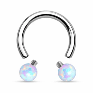 1 Pc White Opal Ball Horseshoes External Threaded 16g 5/16" Lip, Nose, Tragus - Picture 1 of 5