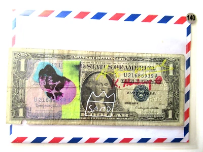 WARHOL/HARING/BASQUIAT:  "SKRULL" Echter US$ DOLLAR 3x signiert und skizziert - Bild 1 von 4