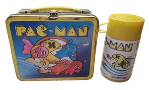 Vintage 1980 Pacman METAL LUNCH BOX CON THERMOS ALADDIN PAIL BALLY MIDWAY 80s STZ - Foto 1 di 8