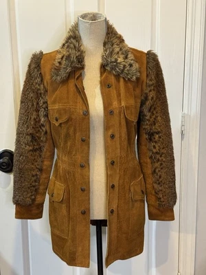 Vintage Voyageur Ltd Suede & Faux Fur Trim Snap Jacket Coat  Brown Sz 70’s - Image 1 of 4