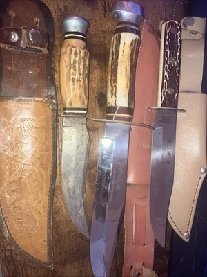 Лот из 3 старых винтажных оригинальных ножей Bowie 472 Edge Mark Solingen Германия 22-507 - Изображение 1 из 4