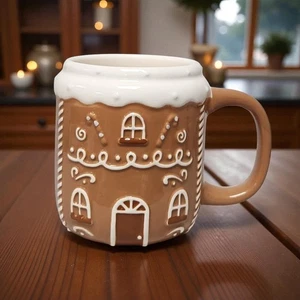 Taza festiva de pan de jengibre | Cerámica marrón Navidad chocolate caliente bebida taza regalo - Imagen 1 de 11