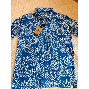 Chubbies The Thigh Napple Performance Polo 2.0 Mens Small Blue Pineapple Print - Picture 1 of 4