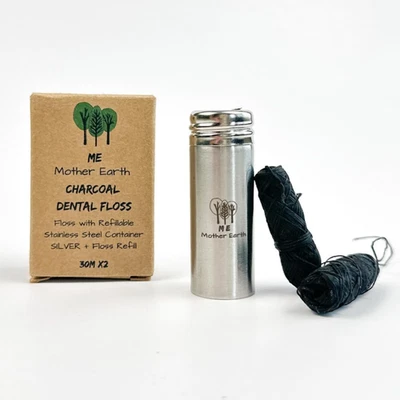 Hilo dental vegano biodegradable de bambú carbón con acero inoxidable recargable... Foto 1 de 4